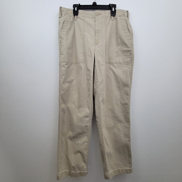 Lands' End Tan Mid Rise Straight Leg Pants With Stripe Detail Size 10 - Picture 2 of 10